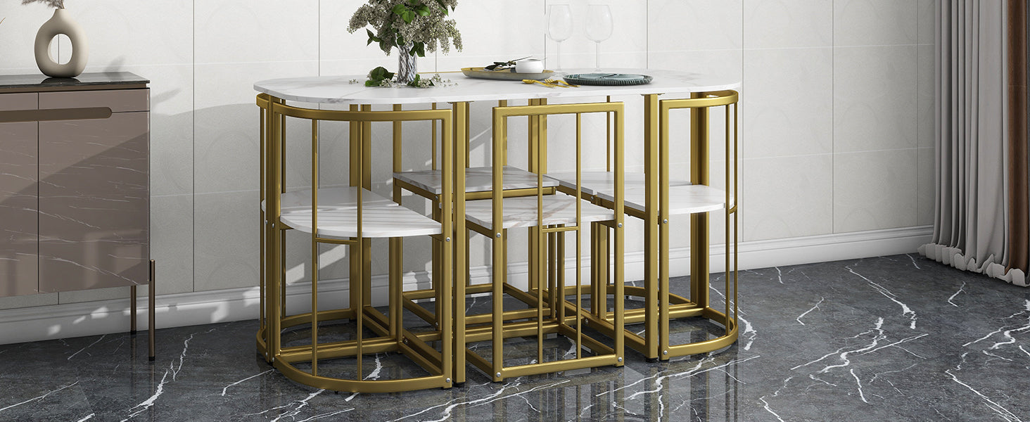 Modern 7-Piece Dining Table Set With Marble | Set for 6