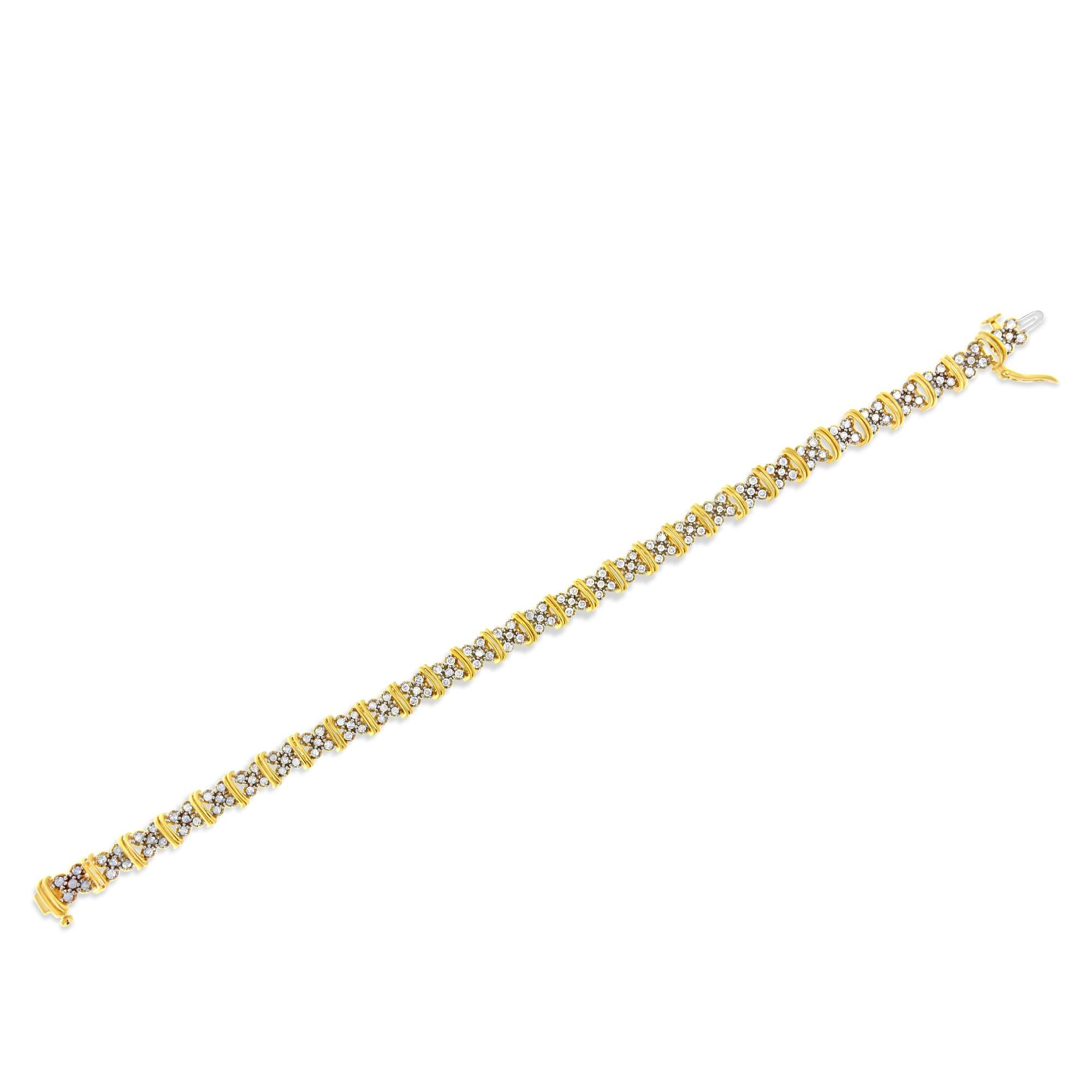 10K Yellow Gold Plated .925 Sterling Silver 2.0 Round Diamond Cluster Bracelet