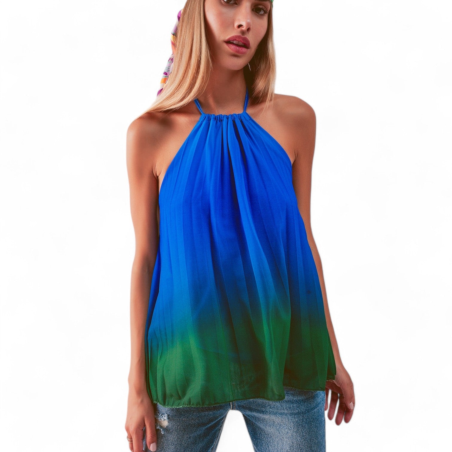 Blue Ombre Bailey Pleat Top