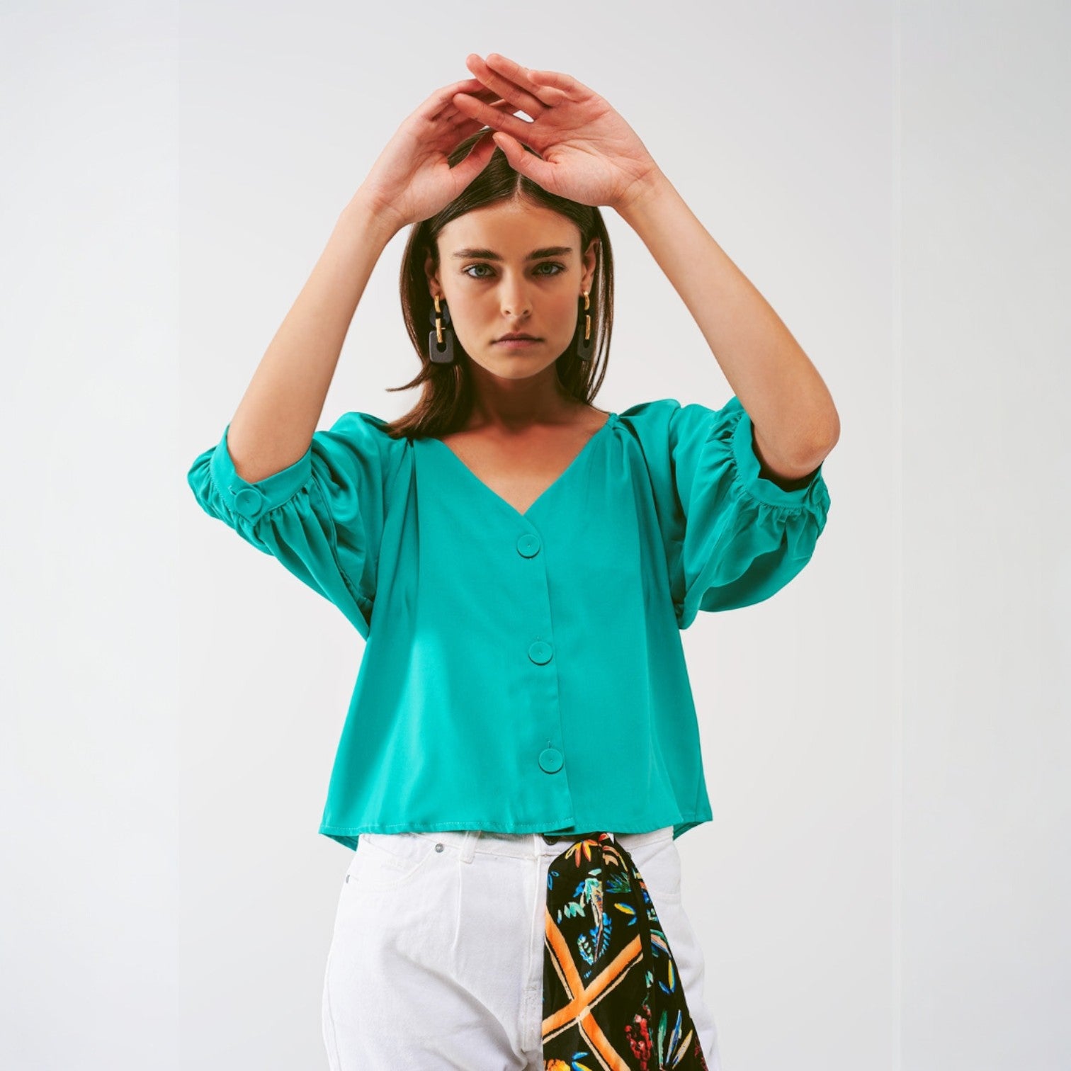 Green Cropped Button Down Shirt