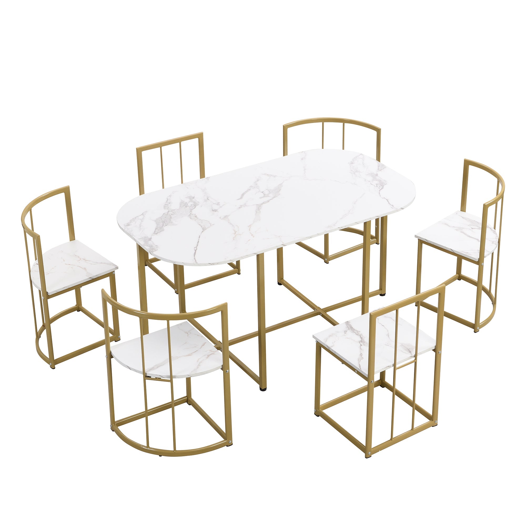 Modern 7-Piece Dining Table Set With Marble | Set for 6