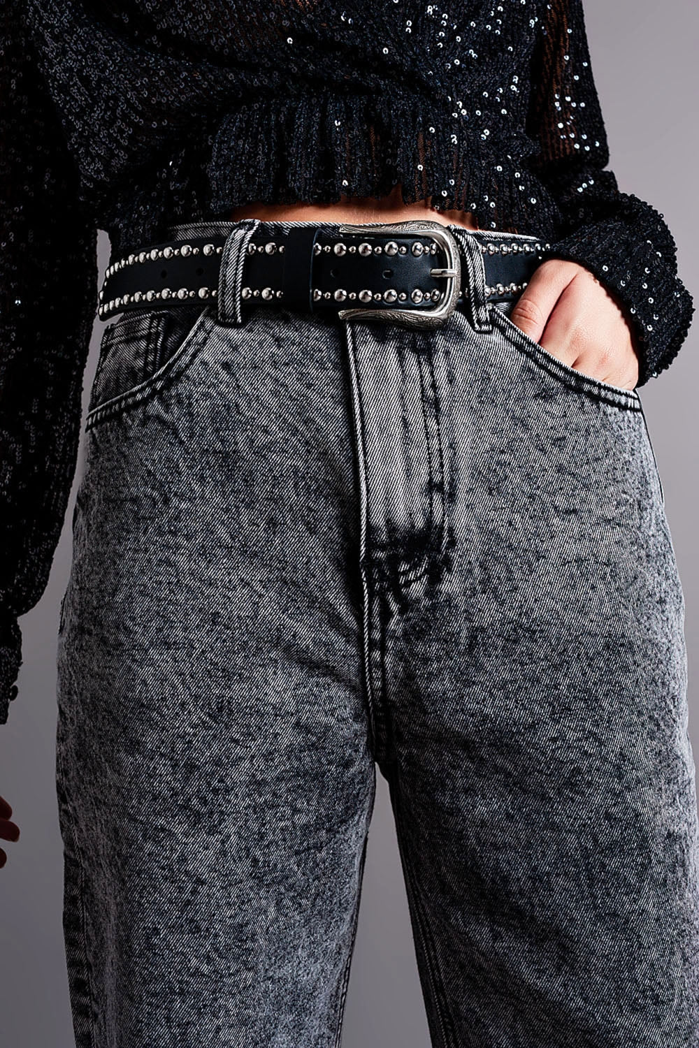 Distressed Black High Waisted Mom Jeans