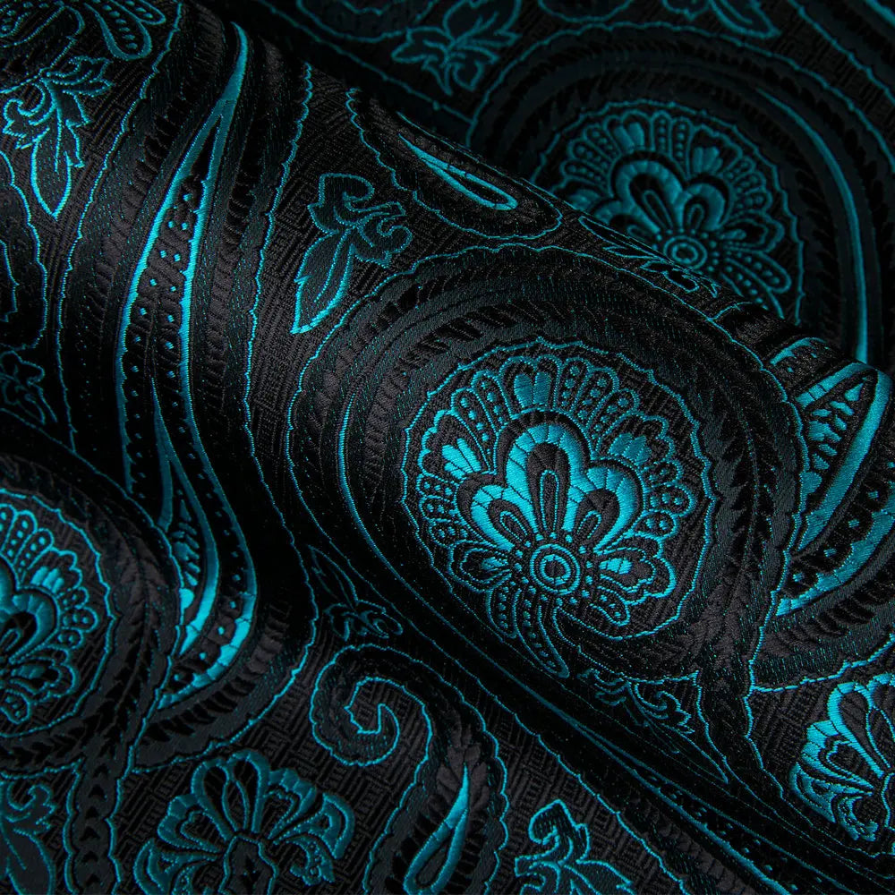 Barry Wang Teal Paisley Floral Silk Shirt