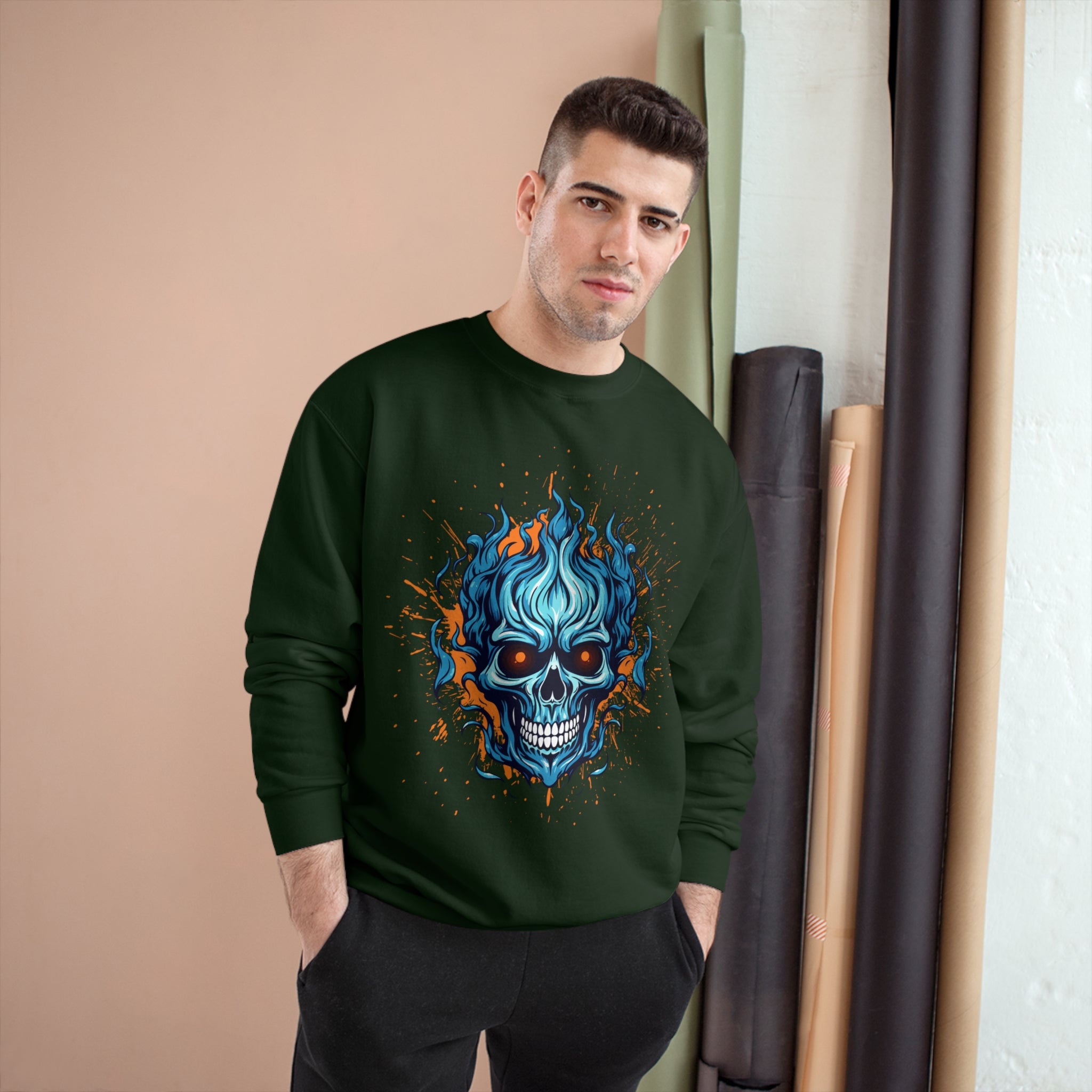 Flaming Skull Champion Sweatshirt