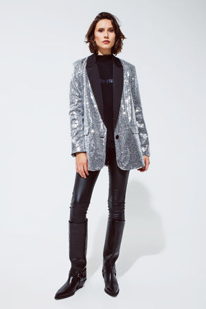 Silver Sequin Tuxedo Blazer