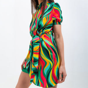 Green Swirl Mini Wrap Shirt Dress