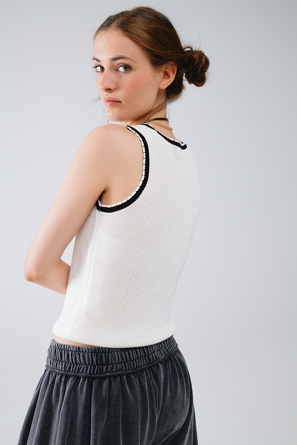 Pointelle White Sleeveless Top