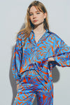 Abstract Satin Shirt With Balloon Sleeves