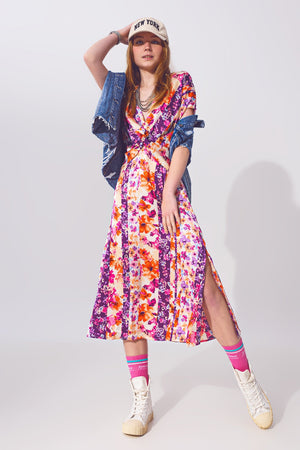 Lucy Flower Print Front Knot Maxi Dress