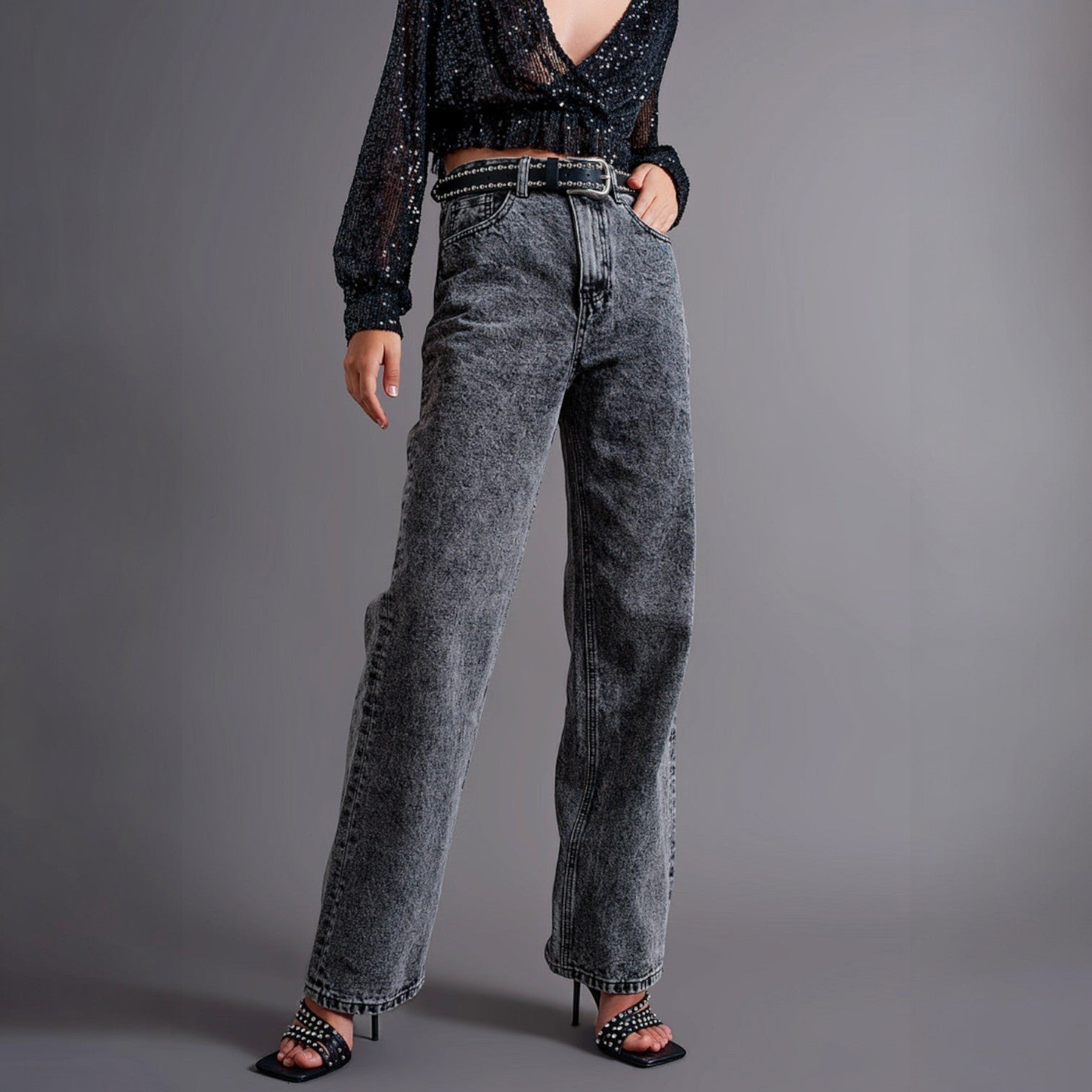 Distressed Black High Waisted Mom Jeans