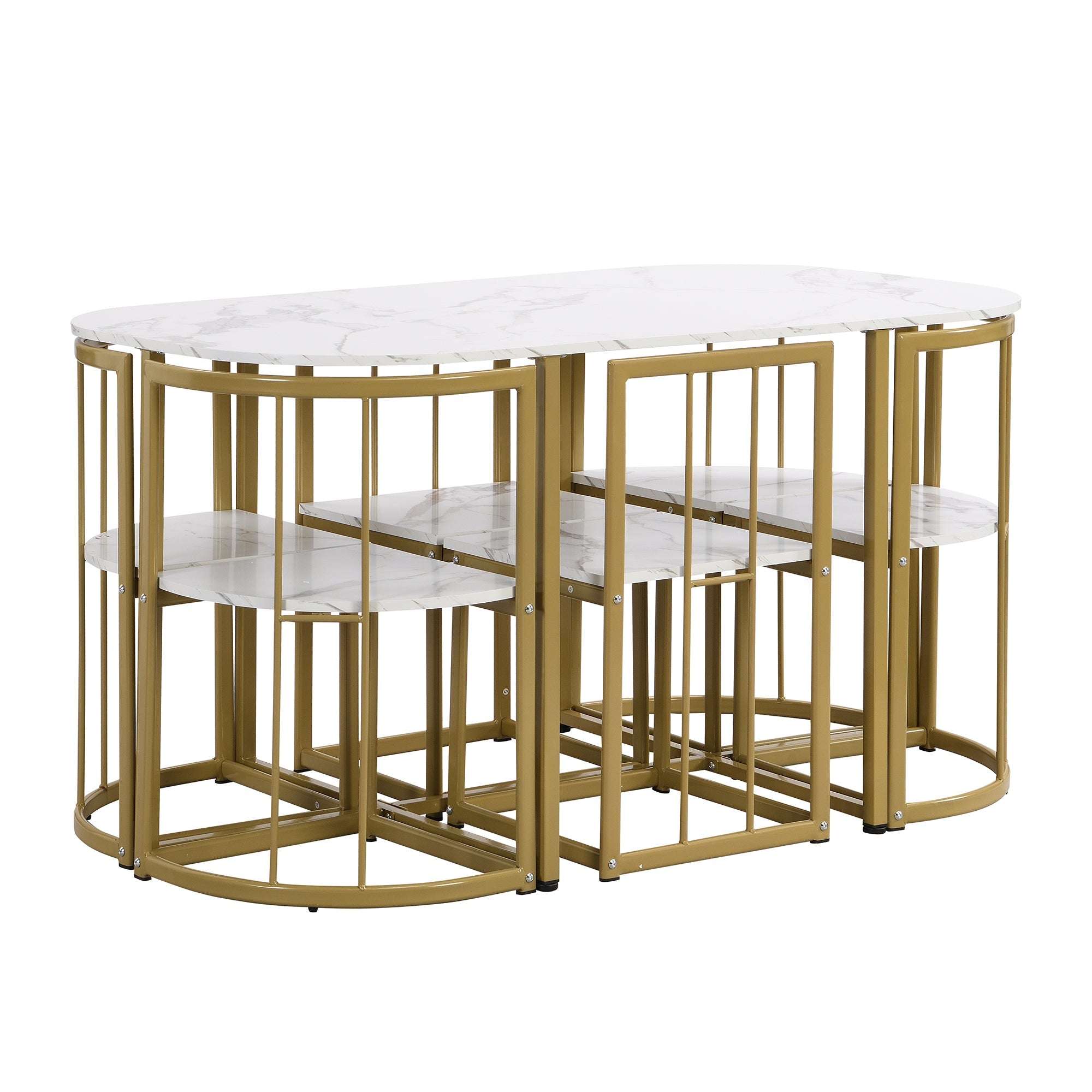 Modern 7-Piece Dining Table Set With Marble | Set for 6