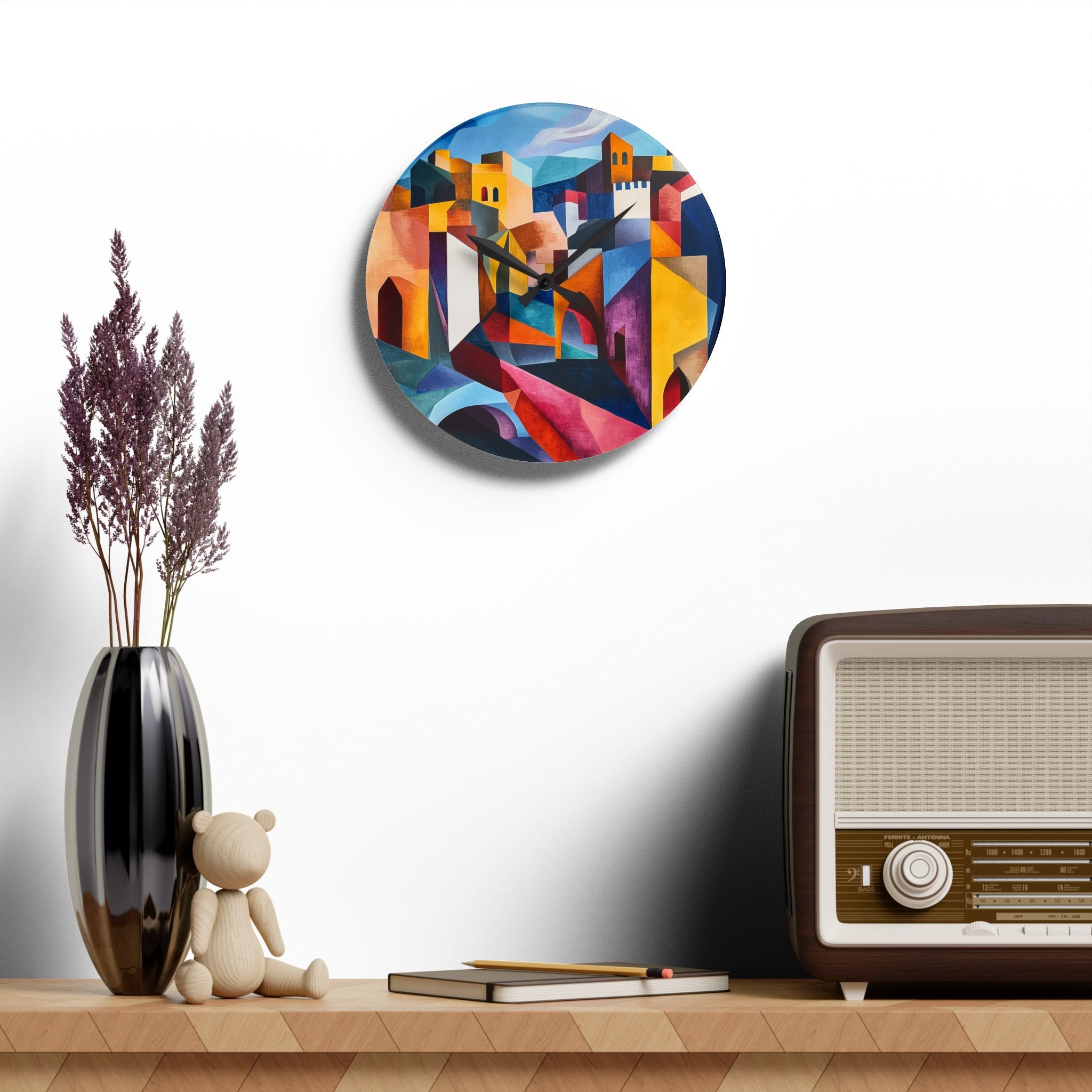 Vibrant Acrylic Wall Clock - Colorful Geometric Design