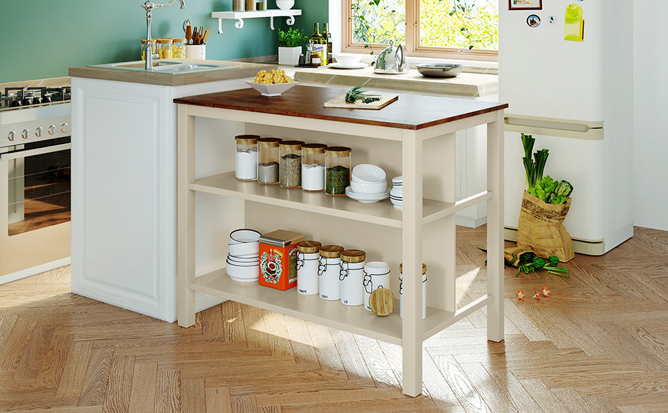 Solid Wood Rustic 45" Stationary Kitchen Island