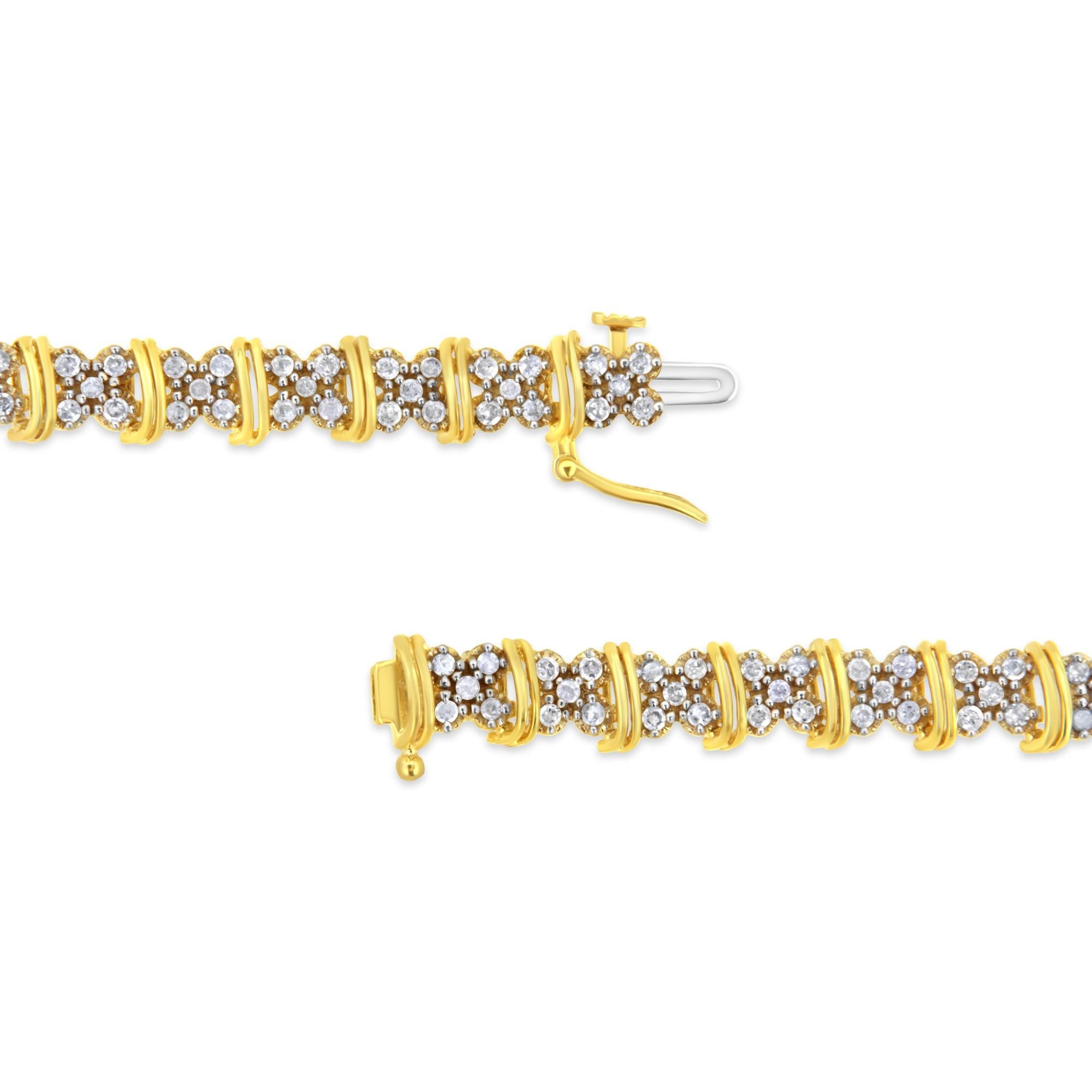 10K Yellow Gold Plated .925 Sterling Silver 2.0 Round Diamond Cluster Bracelet