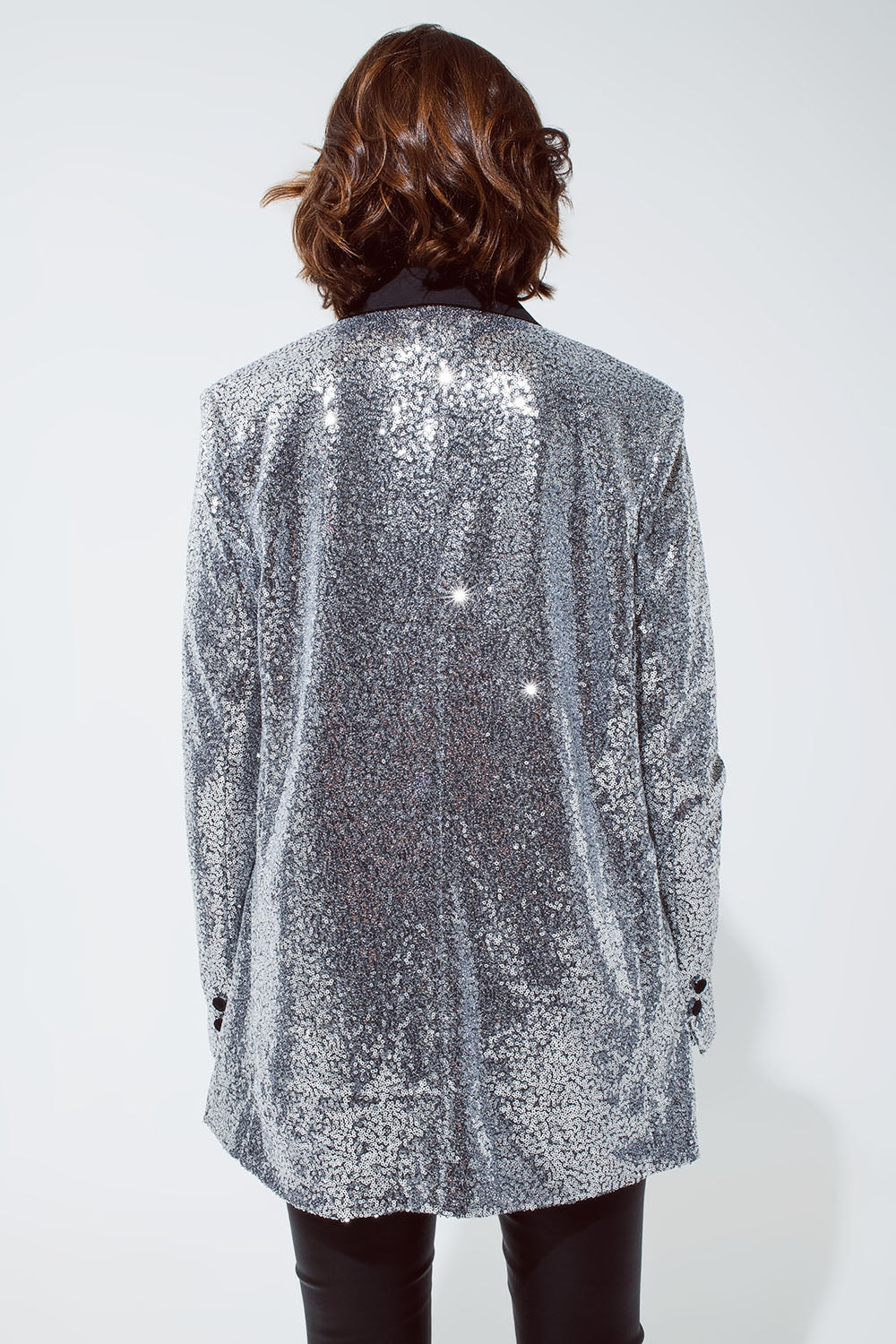 Silver Sequin Tuxedo Blazer