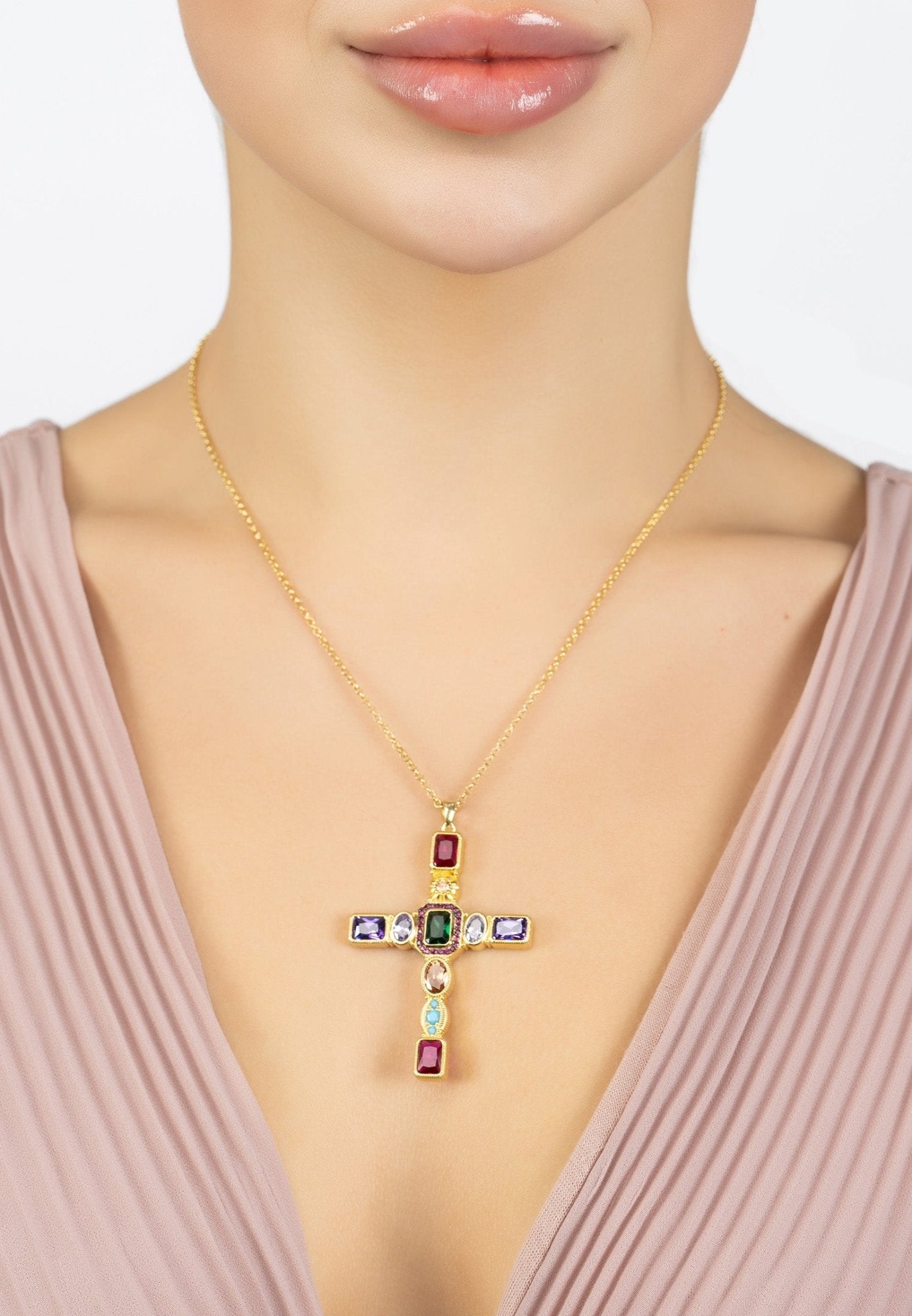 Latelita Santa Maria Gemstone Cross Pendant Gold