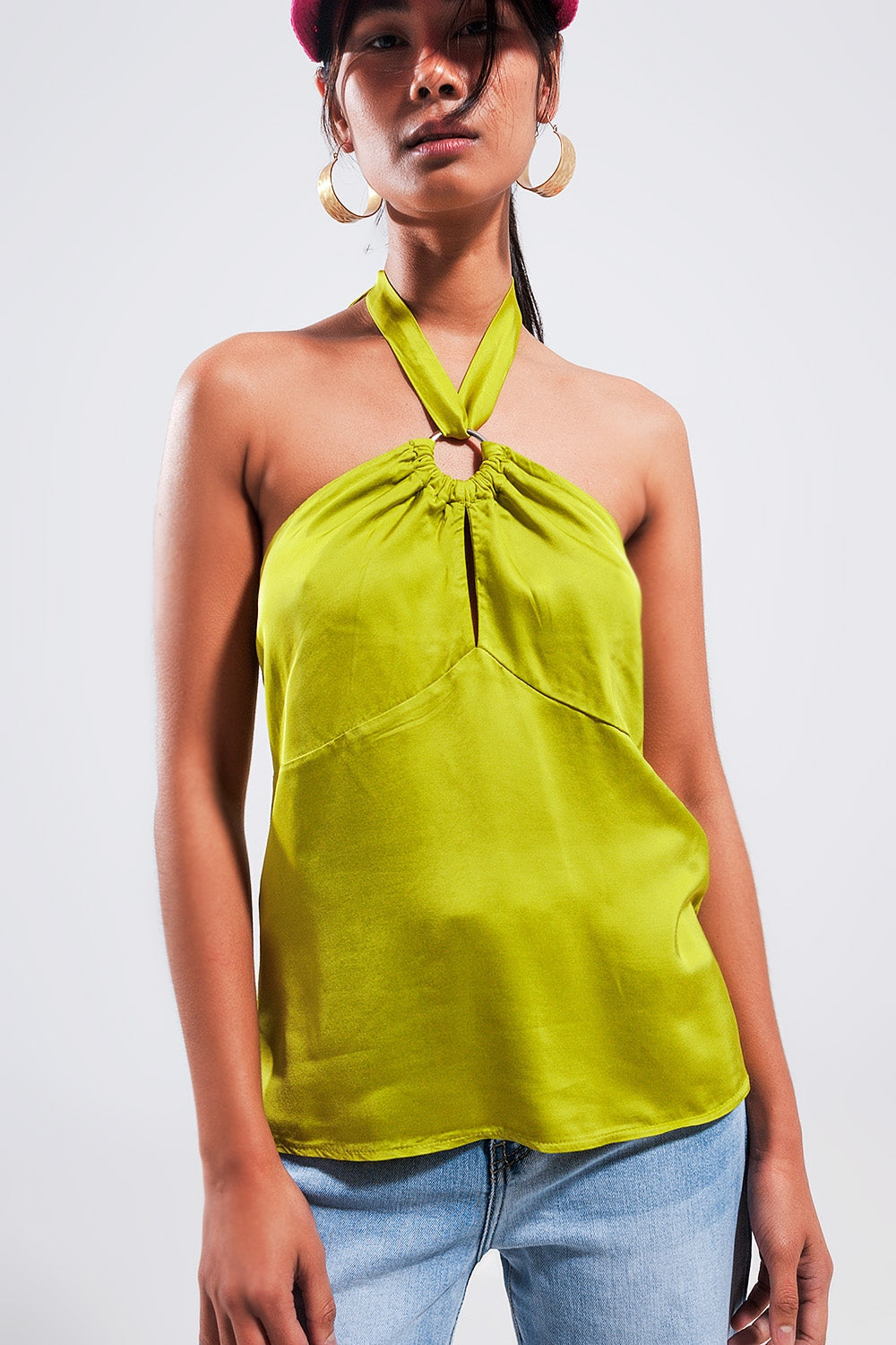 Lime Chrome Halter Neck Crop Top