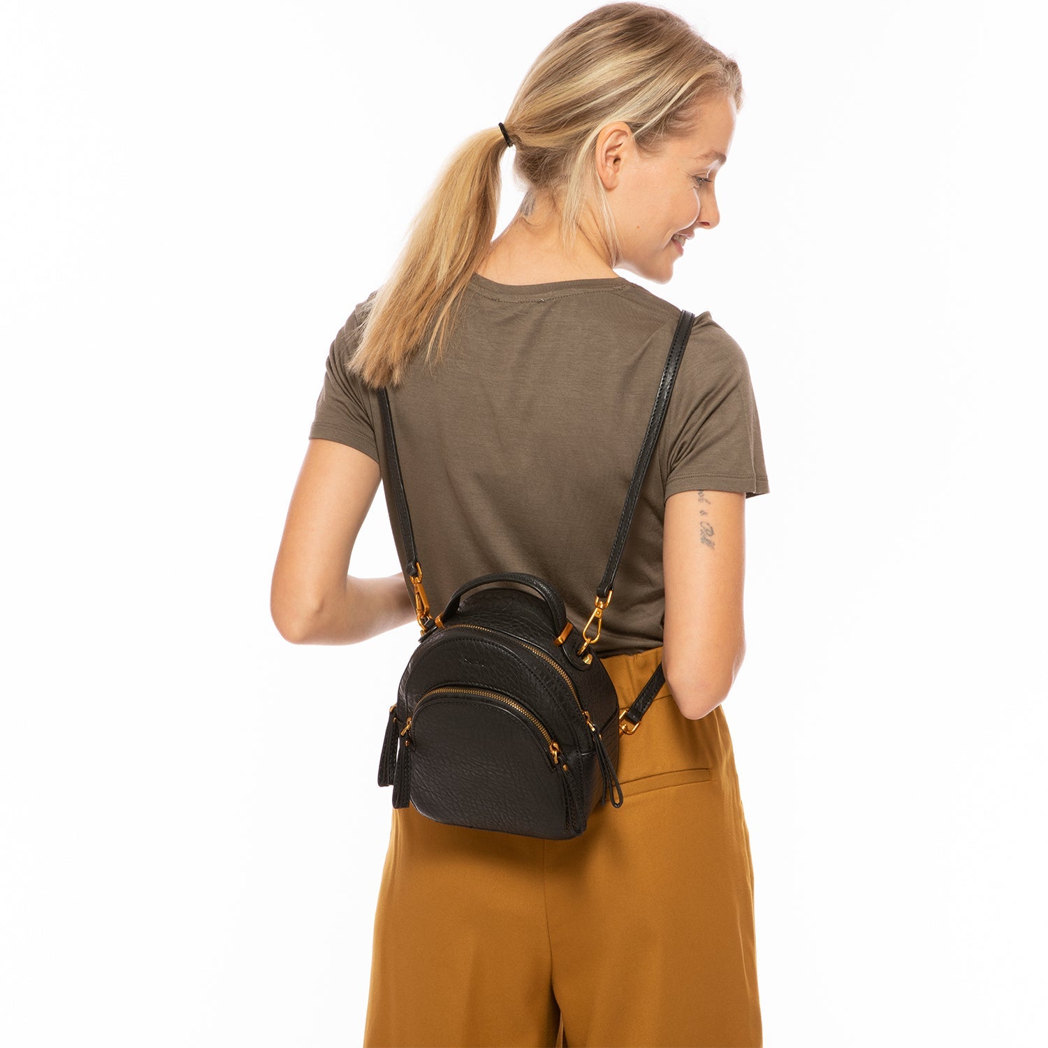 Amanda Black Leather Convertible Backpack