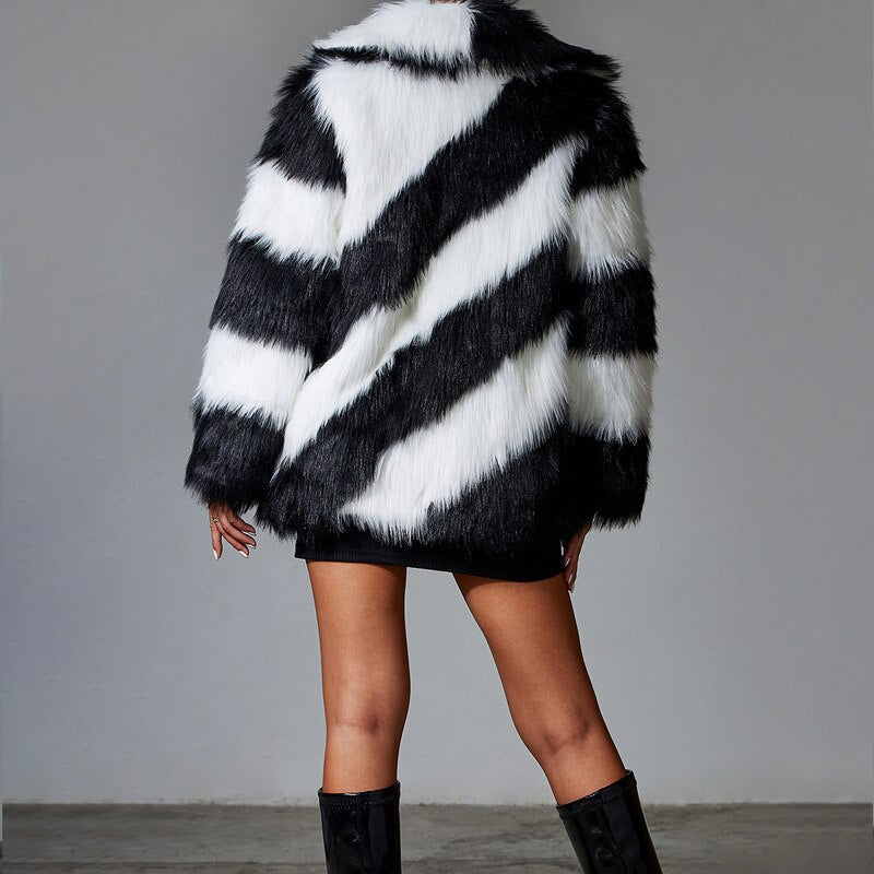 Black Faux Rabbit Fur Coat