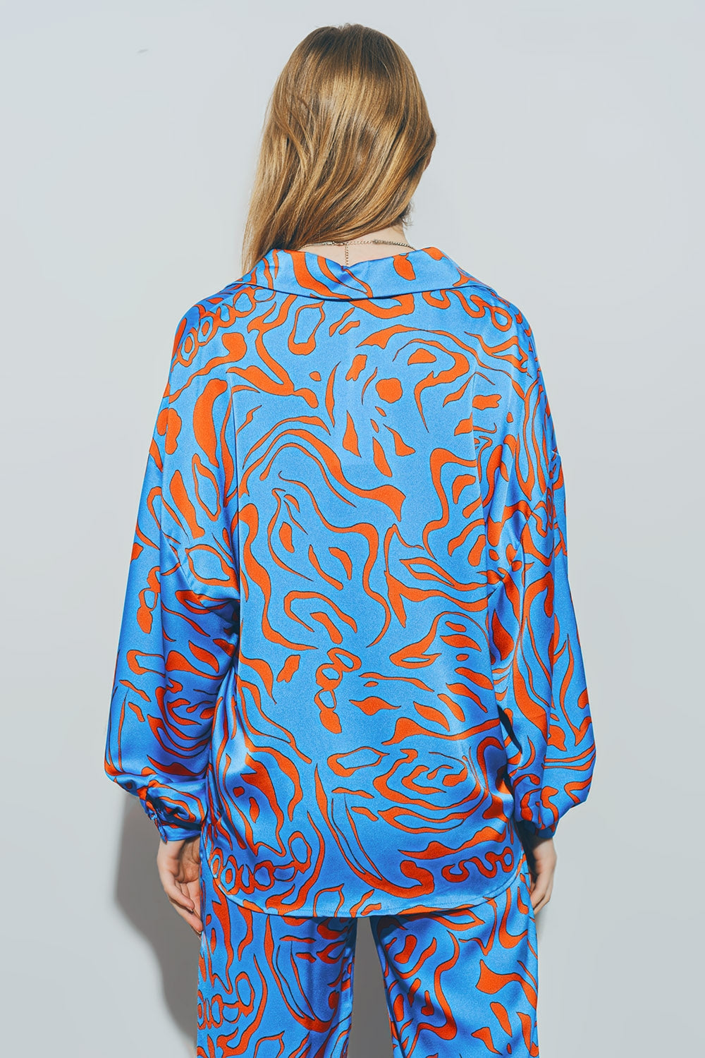 Abstract Satin Shirt With Balloon Sleeves