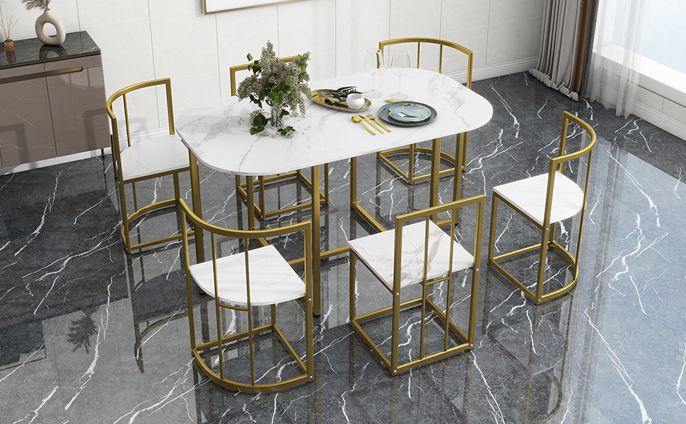 Modern 7-Piece Dining Table Set With Marble | Set for 6