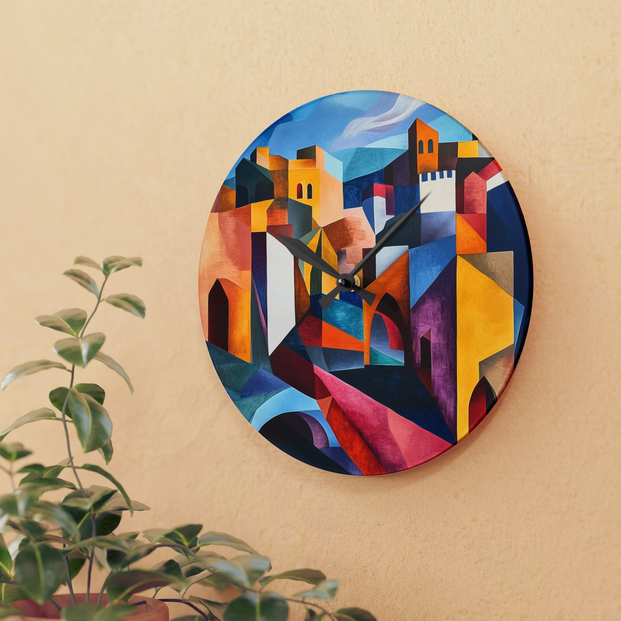 Vibrant Acrylic Wall Clock - Colorful Geometric Design