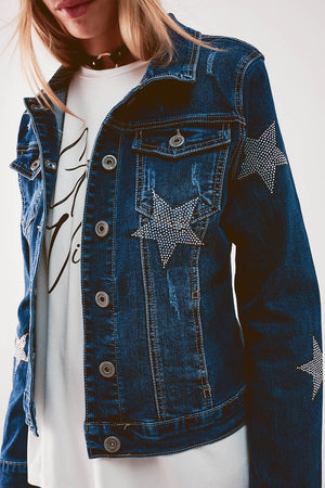 Denim Jacket With Star Embellishment | Midwash