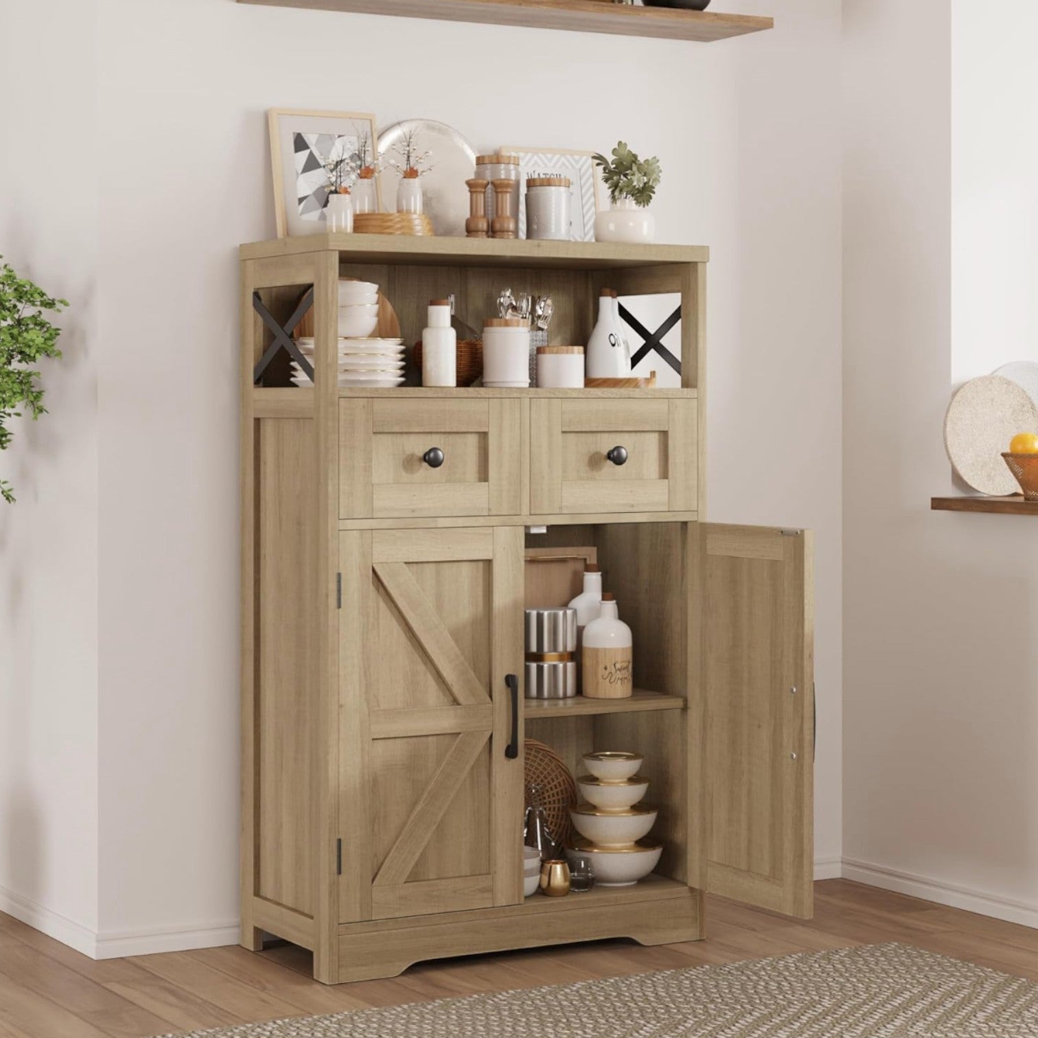 Natural Style Storage Cabinet with Drawers & Shelves by Befrases