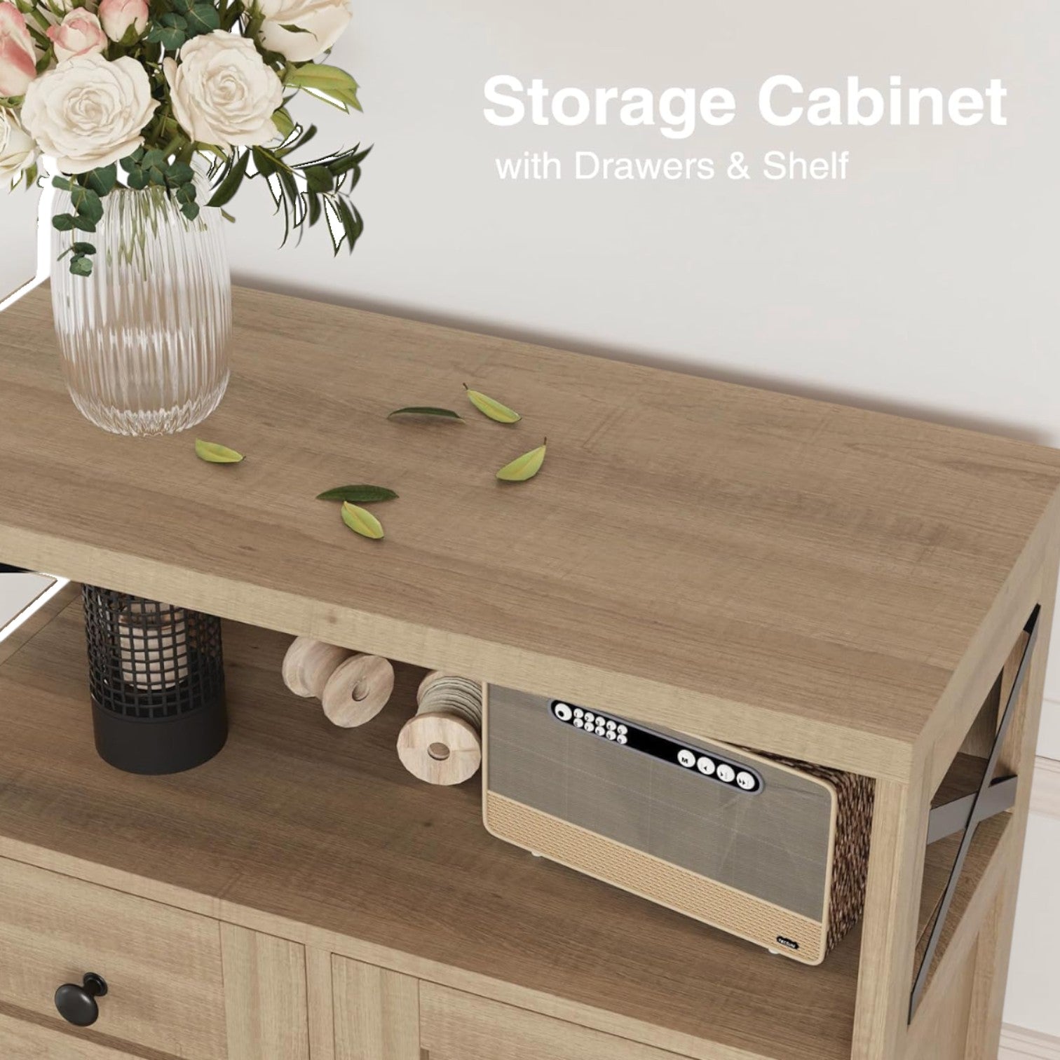 Natural Style Storage Cabinet with Drawers & Shelves by Befrases