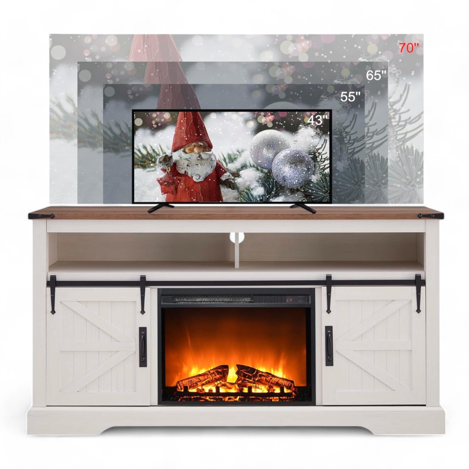 Farmhouse Fireplace TV Stand for 65"+ TVs – 33" by OKD