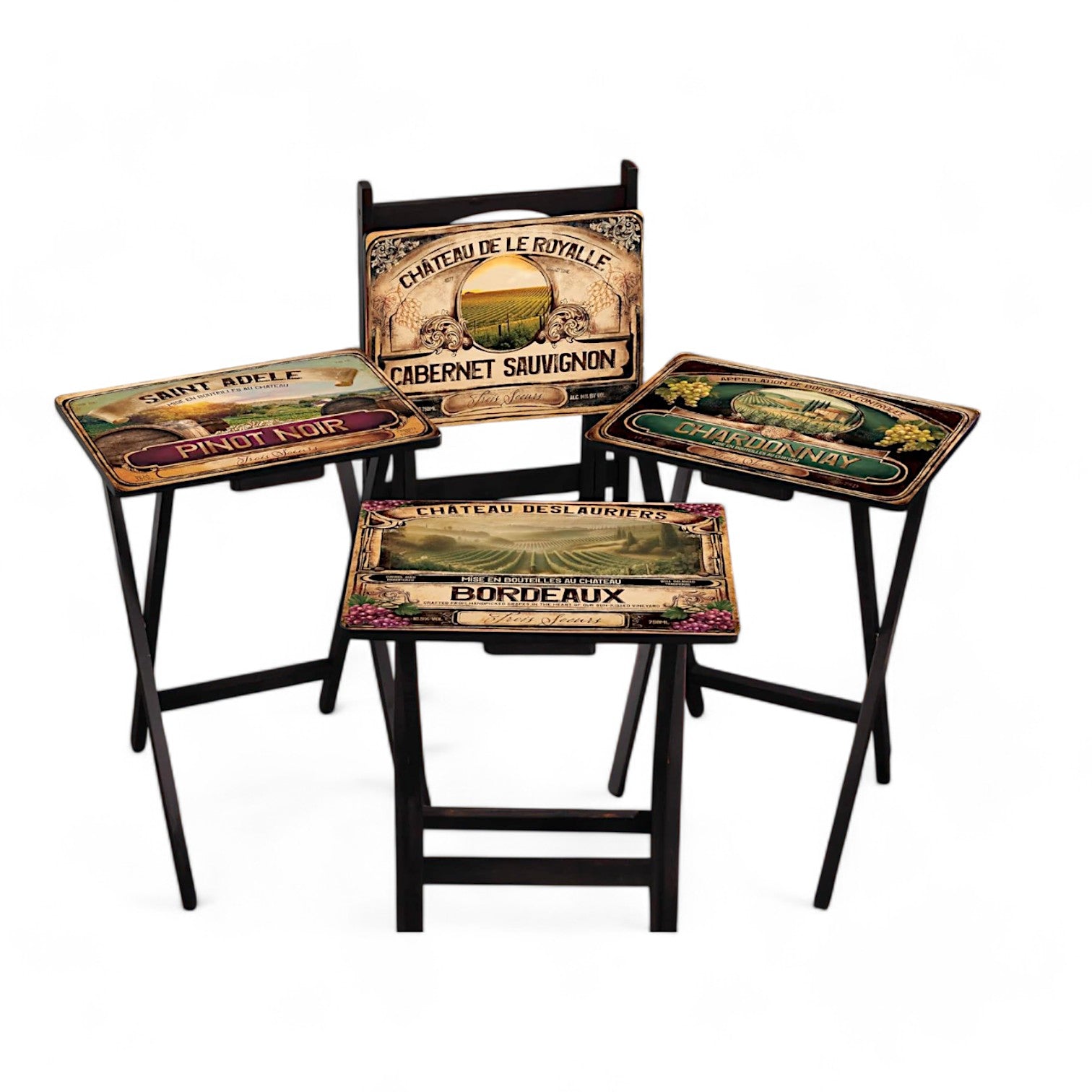 Wine Label Classic TV Trays Table | Set of 4 | By Cape Craftsmen