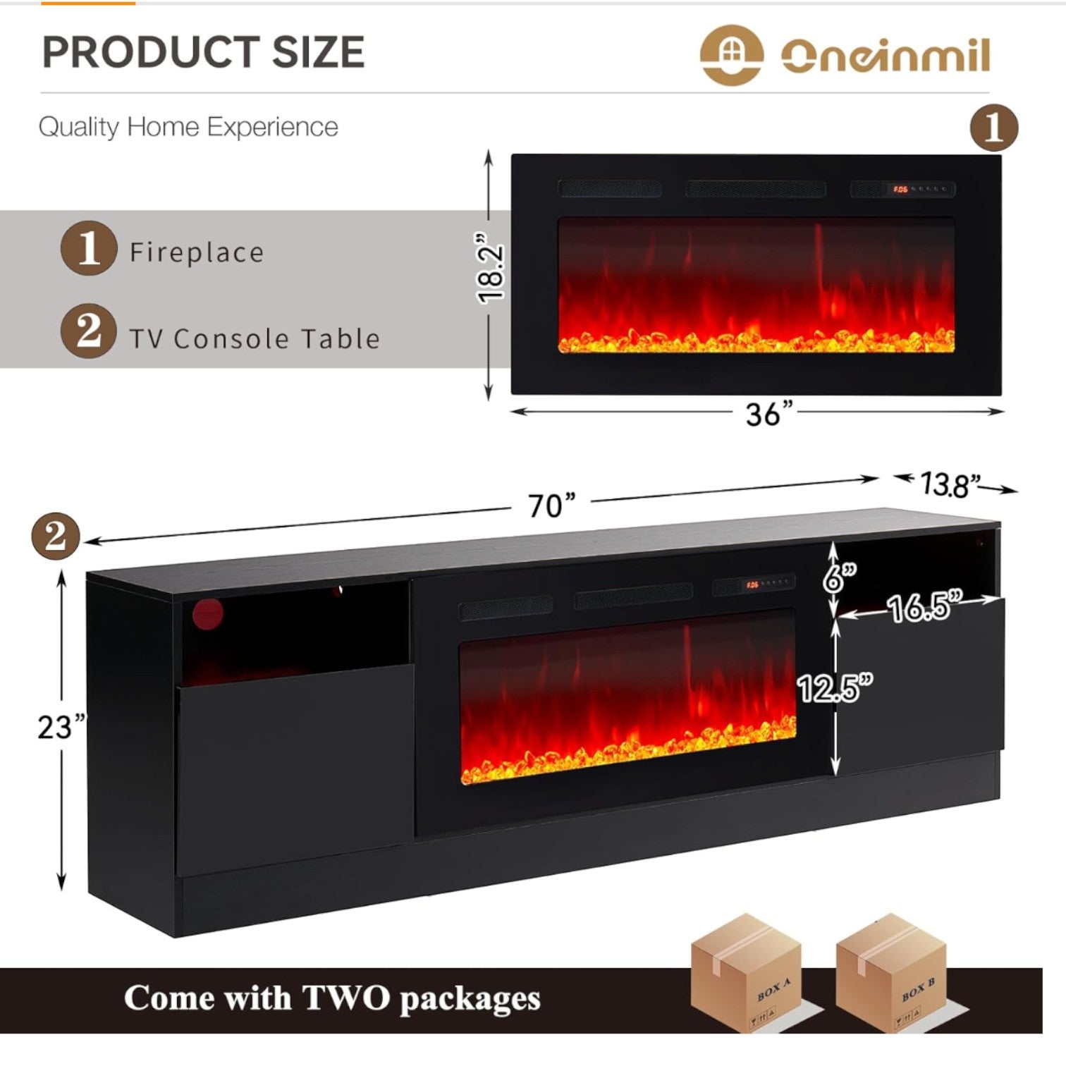 Fireplace TV Stand with 36" Electric Fireplace by Oneinmil