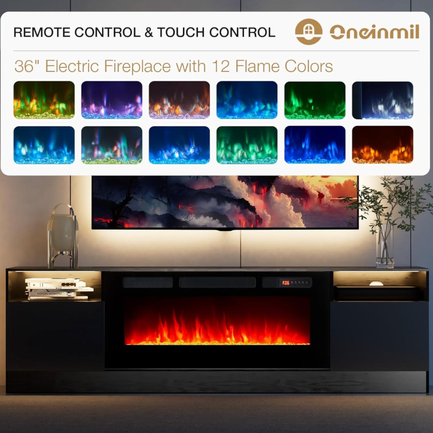 Fireplace TV Stand with 36" Electric Fireplace by Oneinmil