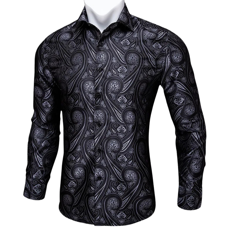 Barry Wang Teal Paisley Floral Silk Shirt