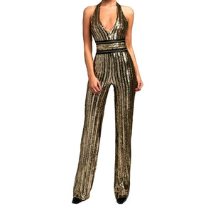 Gold Sequin Striped Jumpsuit