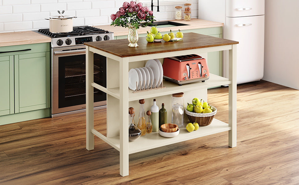 Solid Wood Rustic 45" Stationary Kitchen Island