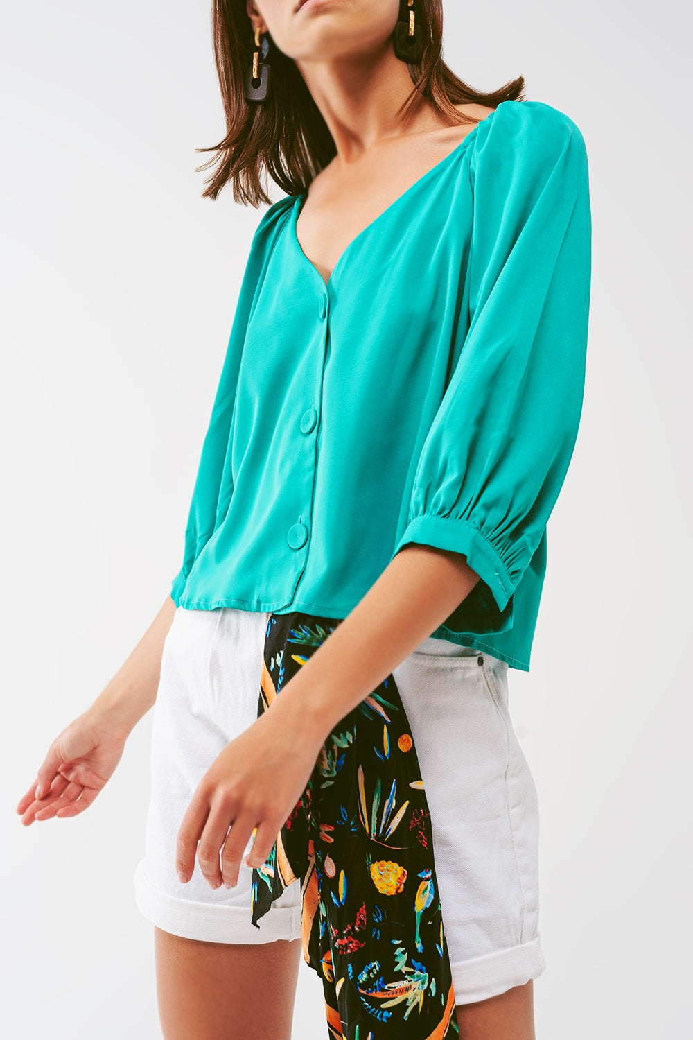 Green Cropped Button Down Shirt