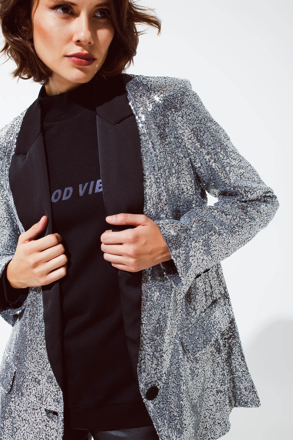 Silver Sequin Tuxedo Blazer