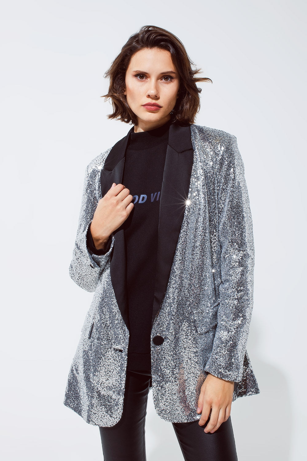 Silver Sequin Tuxedo Blazer