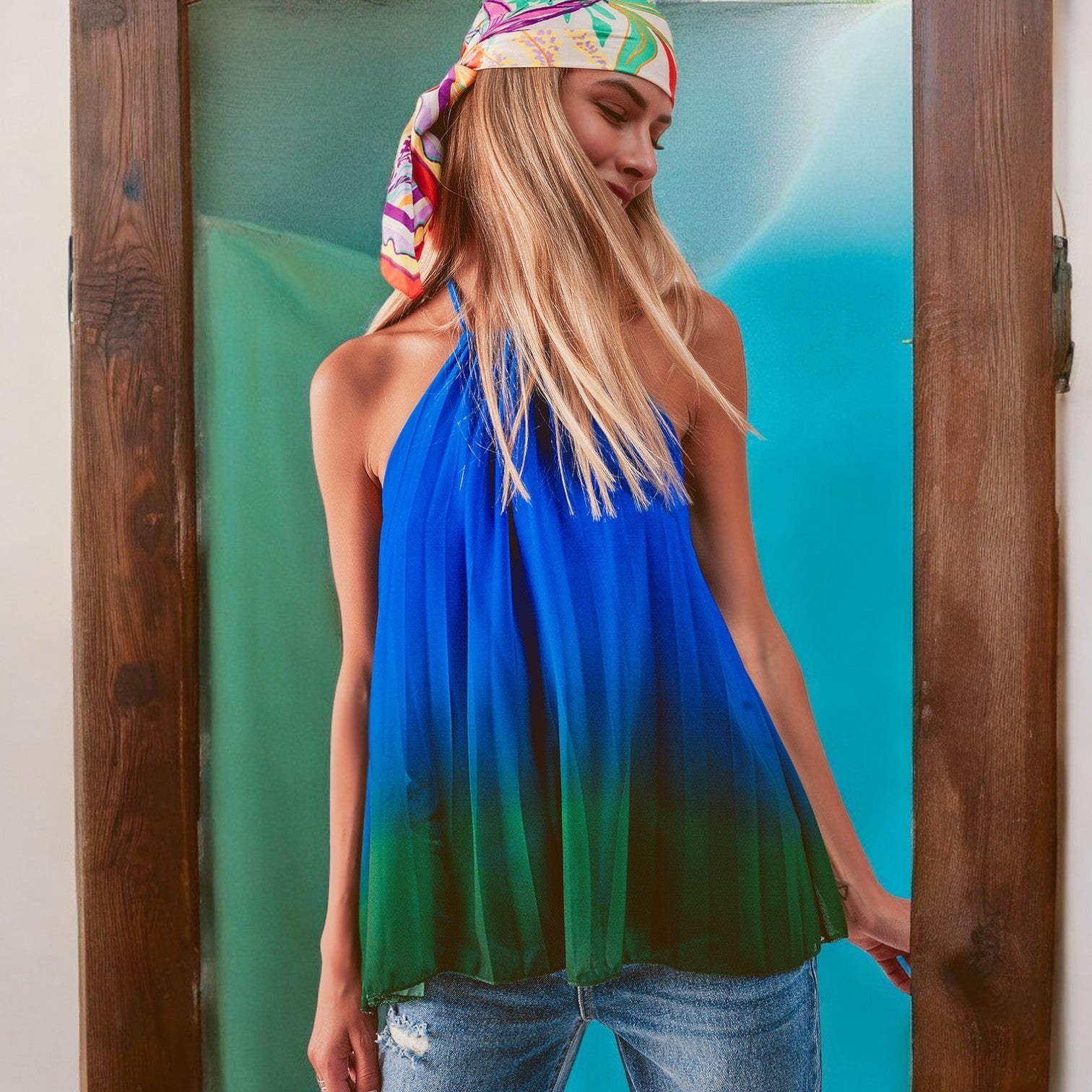 Blue Ombre Bailey Pleat Top