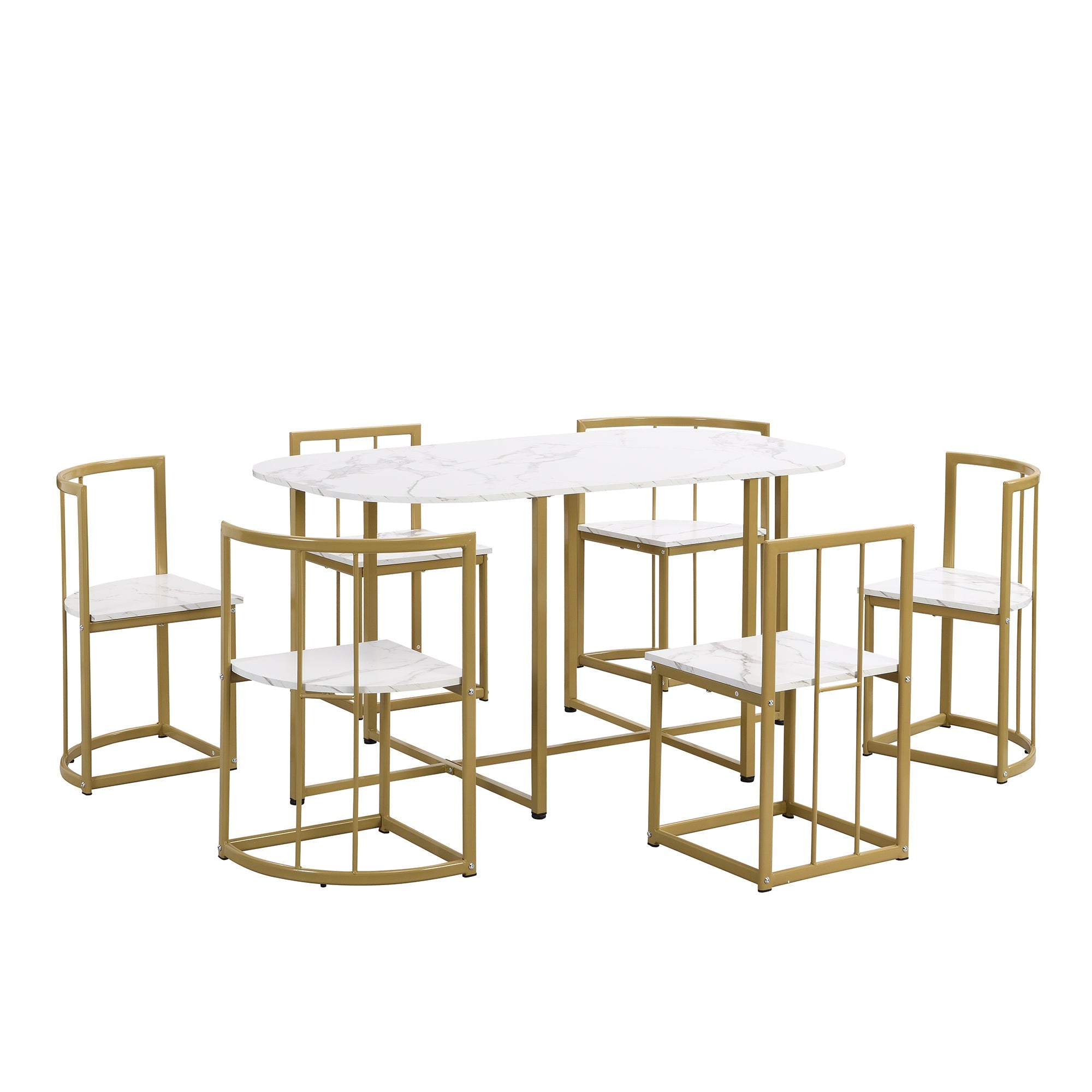 Modern 7-Piece Dining Table Set With Marble | Set for 6