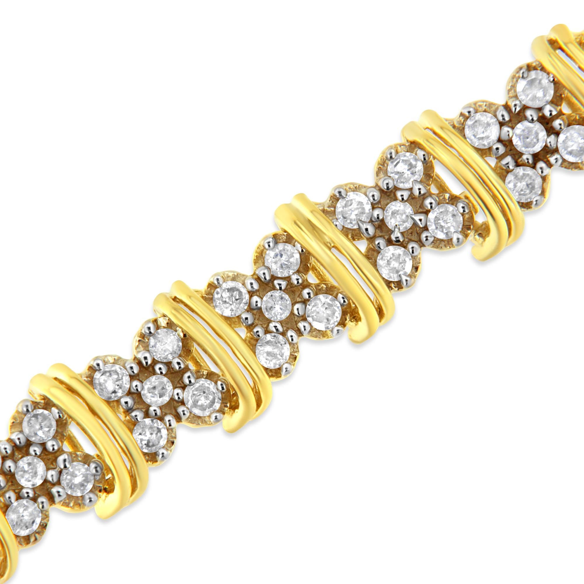 10K Yellow Gold Plated .925 Sterling Silver 2.0 Round Diamond Cluster Bracelet