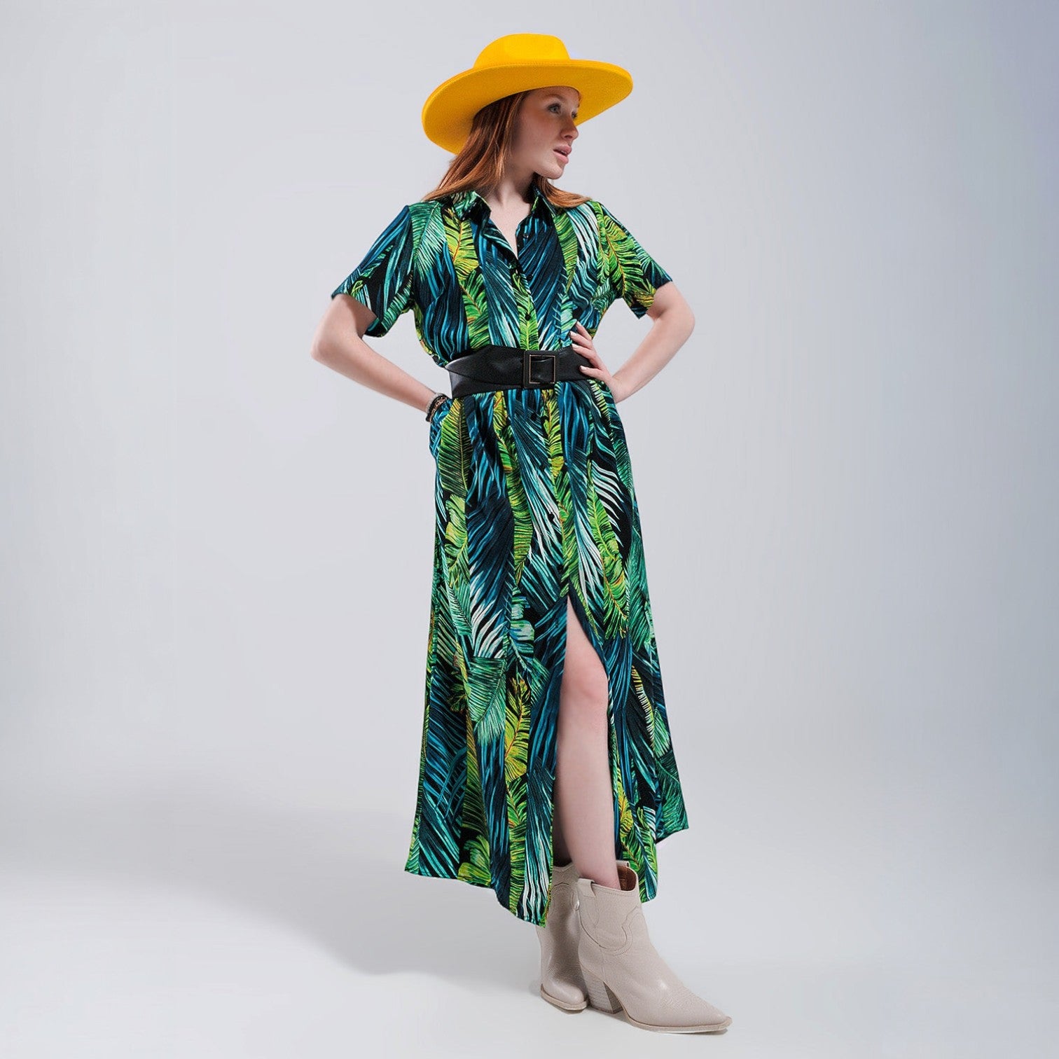 Tropical Maxi Shirt Dress