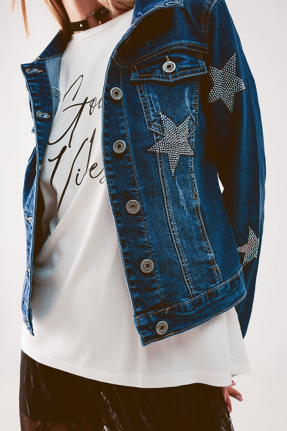 Denim Jacket With Star Embellishment | Midwash