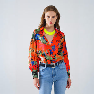 Floral Balloon Sleeves Chiffon Blouse